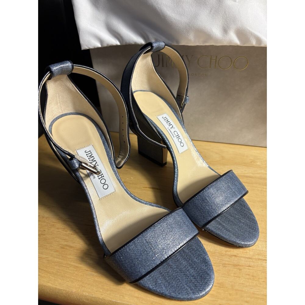 Jimmy Choo Dina 85 Metallic Denim Fabric Dusk Blue Women’s Size US 6/EU 36.5 NEW